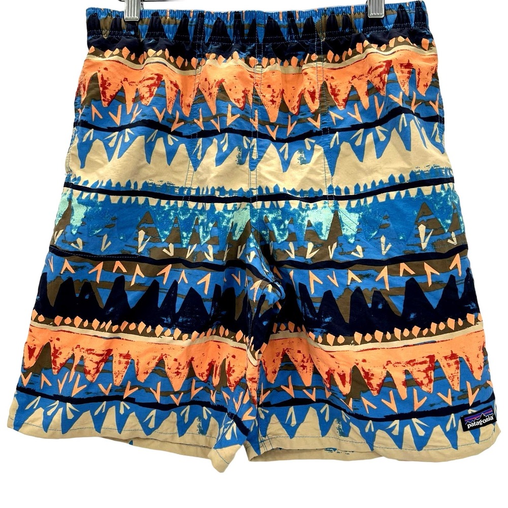 Patagonia Men's Vibrant Blue and Orange Swim Trunks